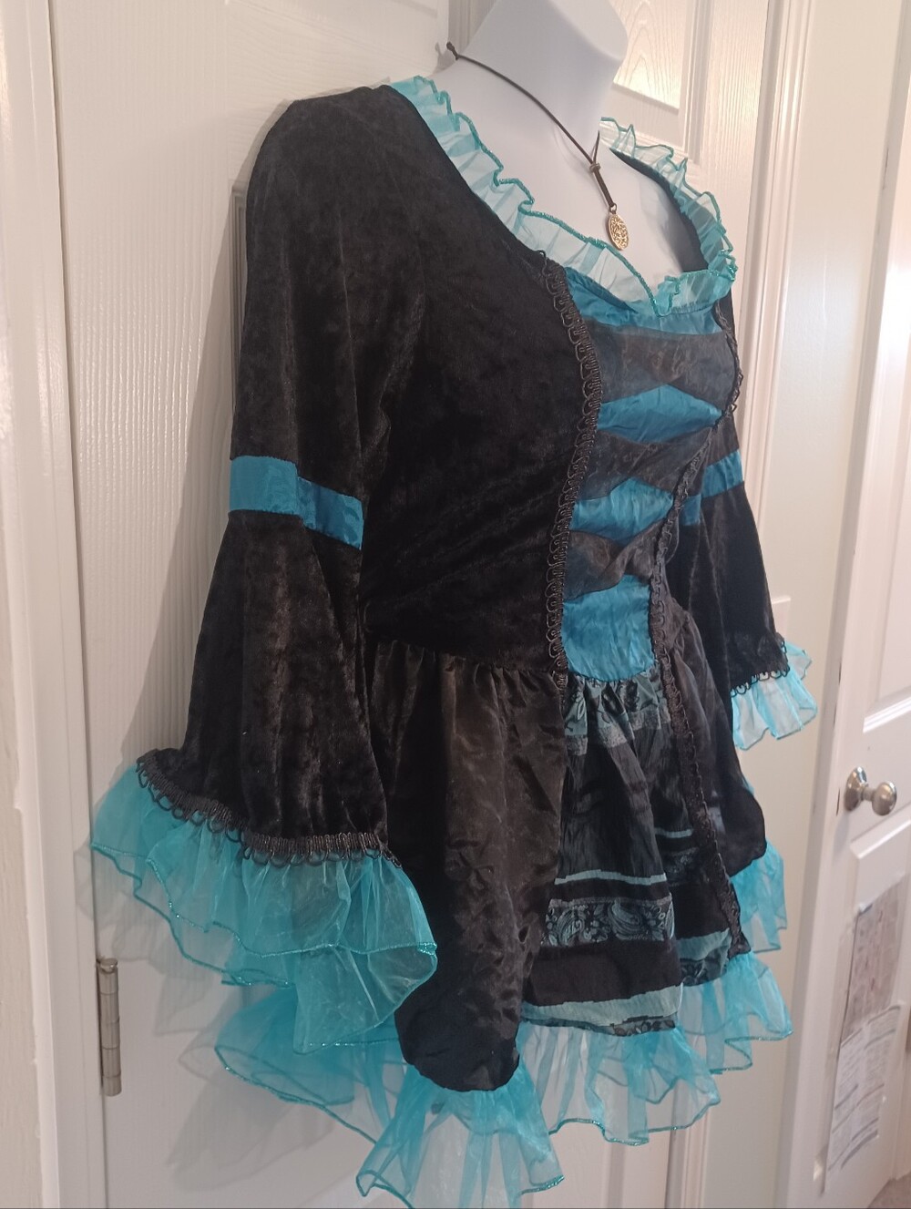 Gothic Pirate Teal & Black Crushed Velvet Mini Dress Costume Renaissance